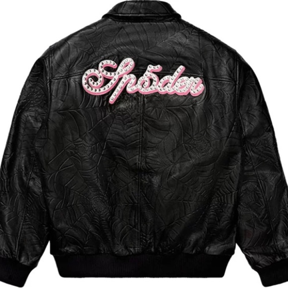 Men’s size Medium Sp5der Debossed Web Leather Jacket - worn once